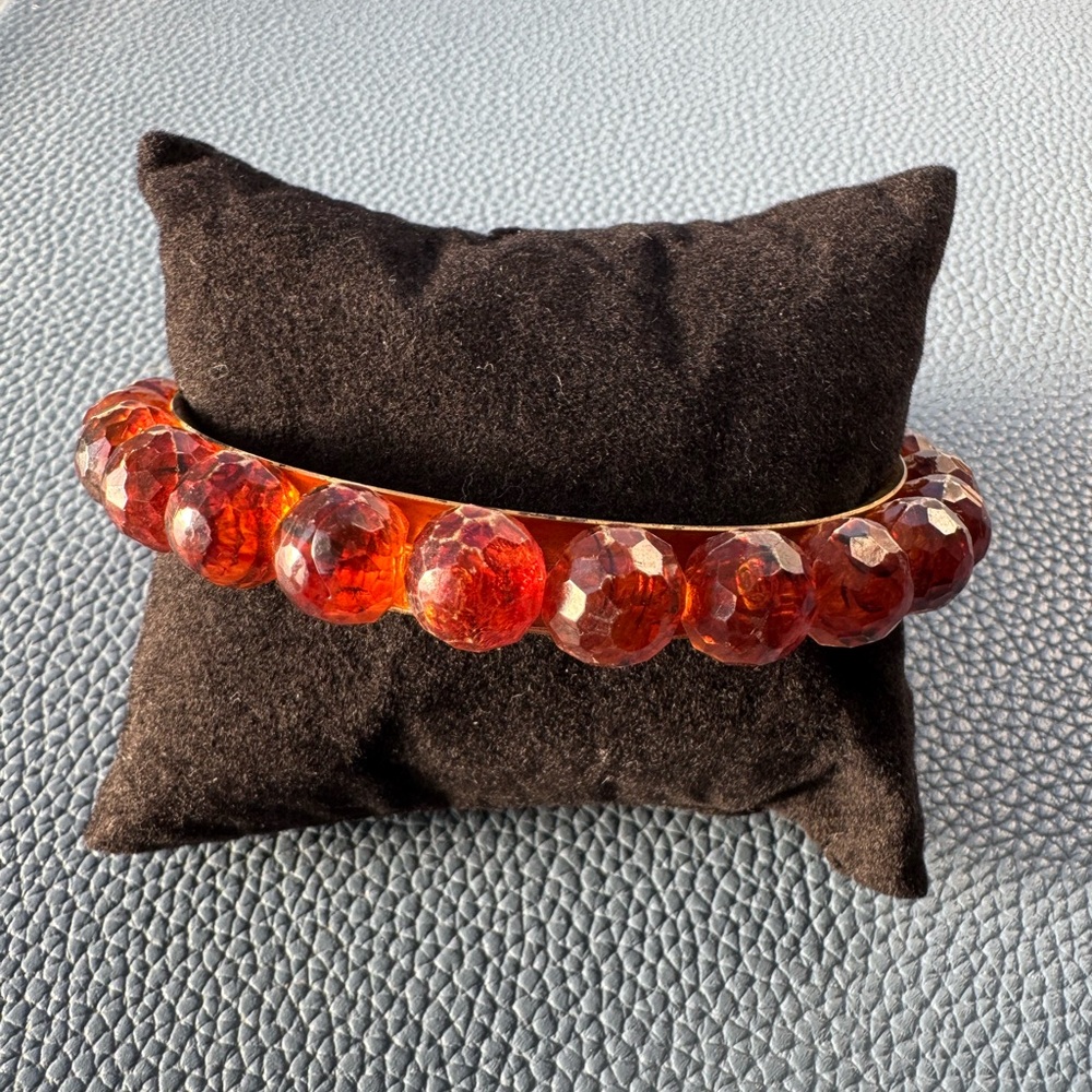 Vintage Faceted Amber Bead Bangle Bracelet